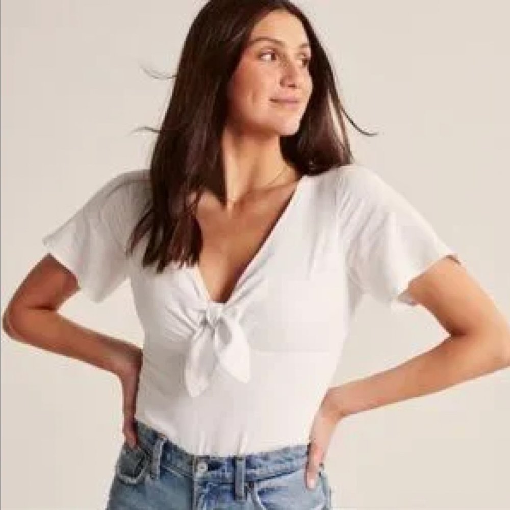 Abercrombie & Fitch Tie-Front T-shirt Bodysuit White]